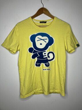 Meters bonwe Men's Yellow Graphic Monkey T-Shirt Medium Brazil Mascot